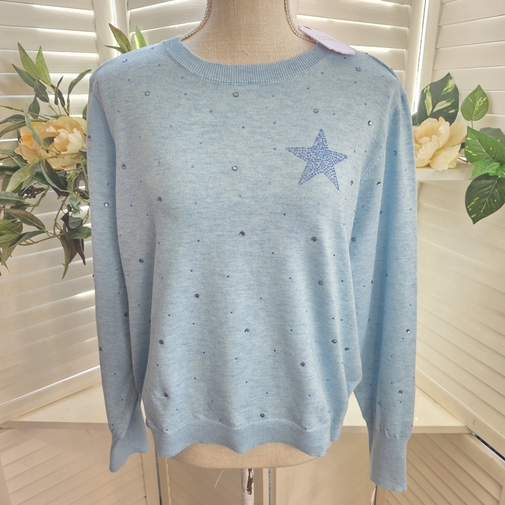 Nanette Lepore Blue Star Embellished Sweater XL 1438